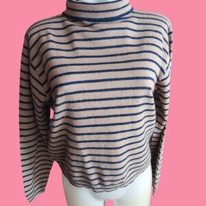 Medium Vintage 1960's Mock Neck Sweater Top Mod Striped Back Zipper Shirt